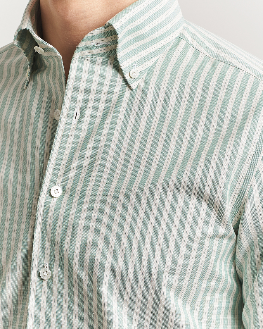 Herren | Hemden | 100Hands | Striped Japan Oxford Button Under Shirt Green