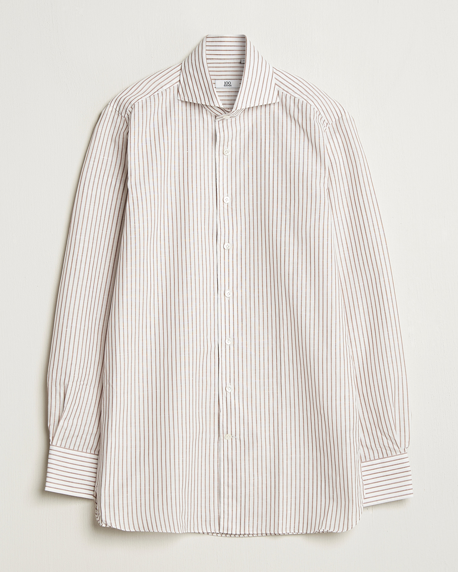 Herren | Hemden | 100Hands | Cut Away Striped Linen Shirt Brown