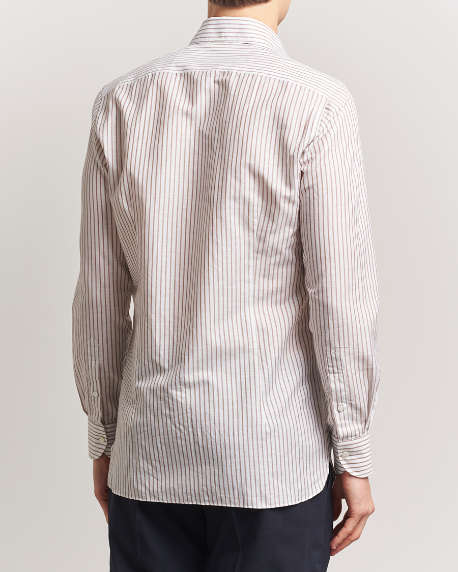 Herren | Hemden | 100Hands | Cut Away Striped Linen Shirt Brown