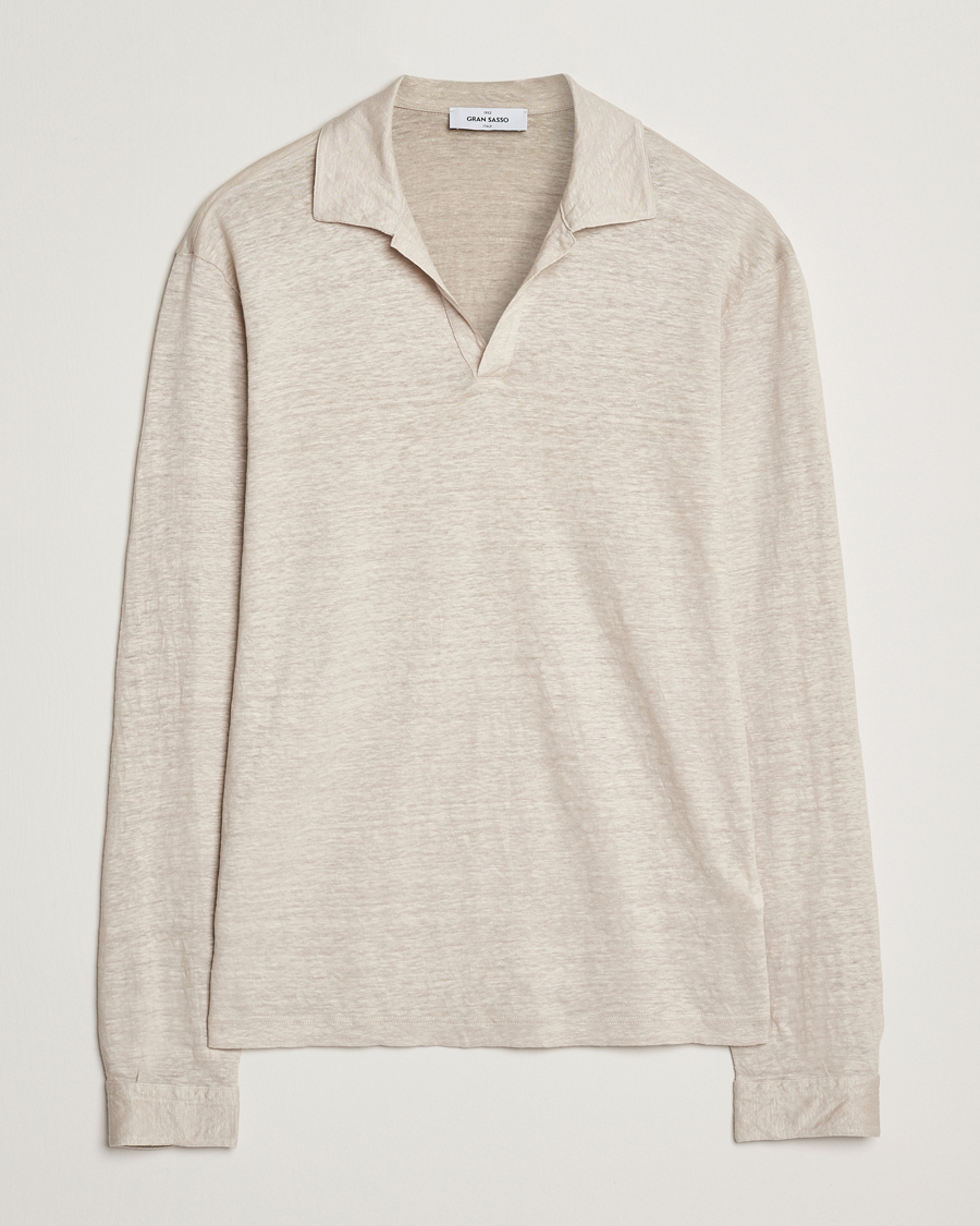 Herren | Pullover | Gran Sasso | Washed Linen Long Sleeve Polo Beige Melange