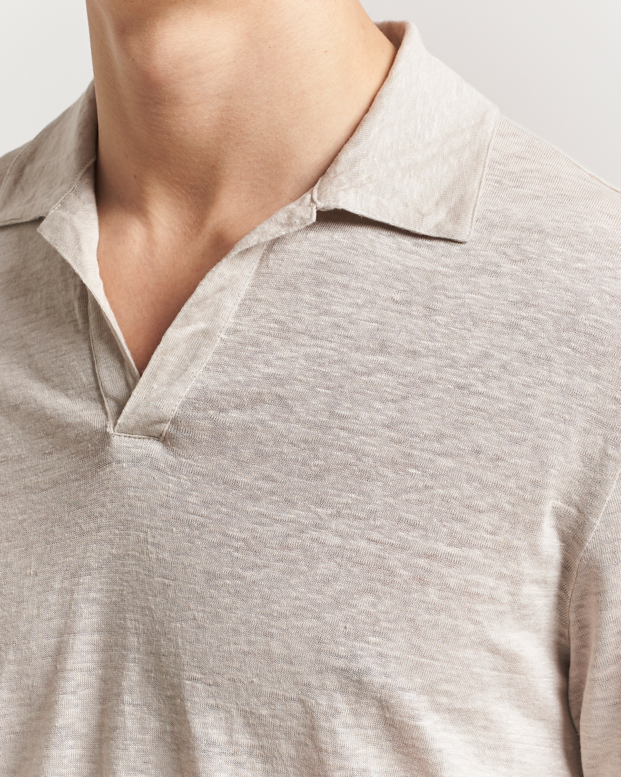Herren | Pullover | Gran Sasso | Washed Linen Long Sleeve Polo Beige Melange