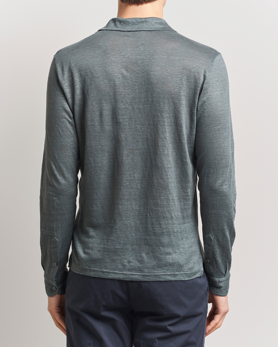 Herren | Pullover | Gran Sasso | Washed Linen Long Sleeve Polo Green Melange