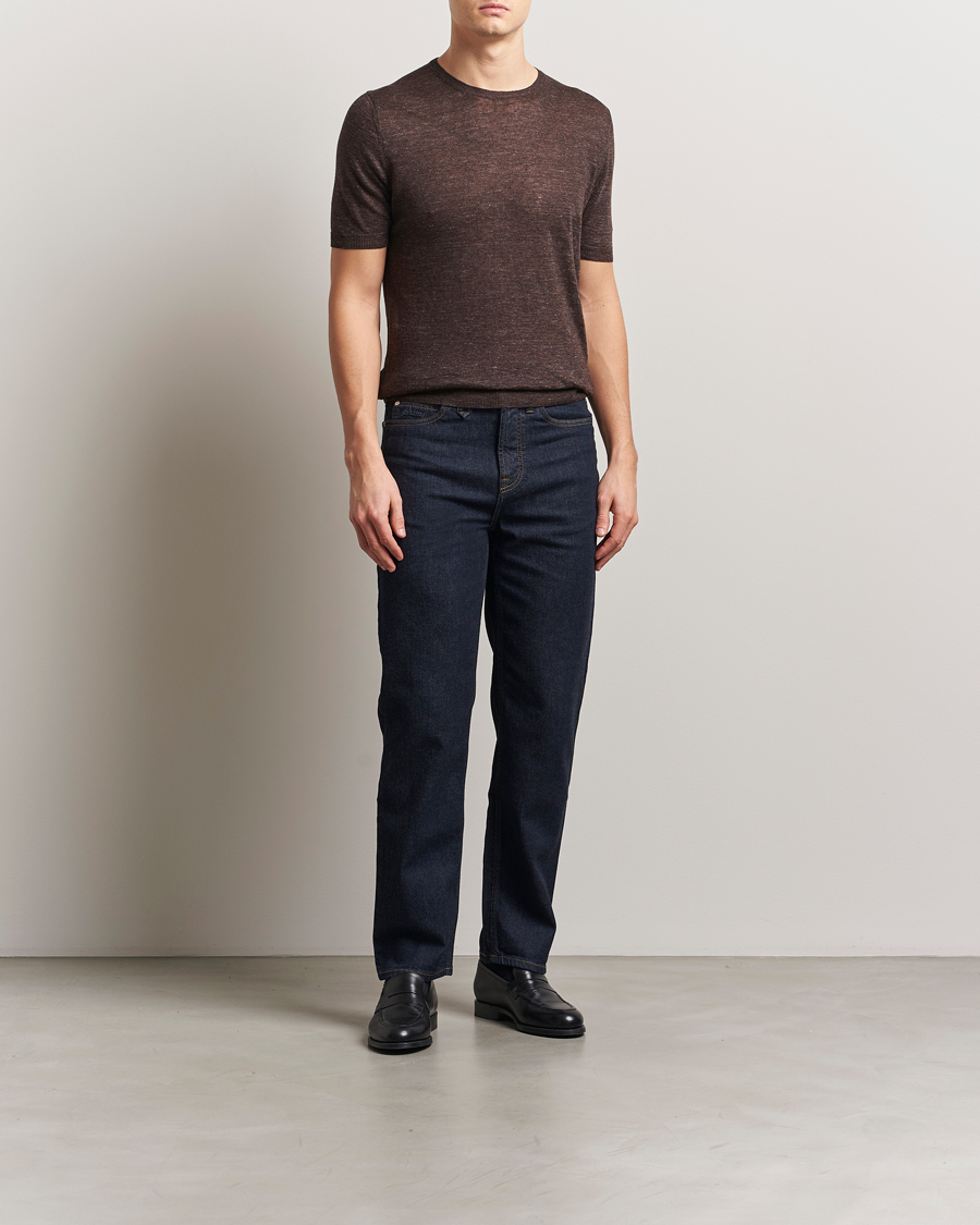 Herren | T-Shirts | Gran Sasso | Knitted Linen T-Shirt Dark Brown Melange
