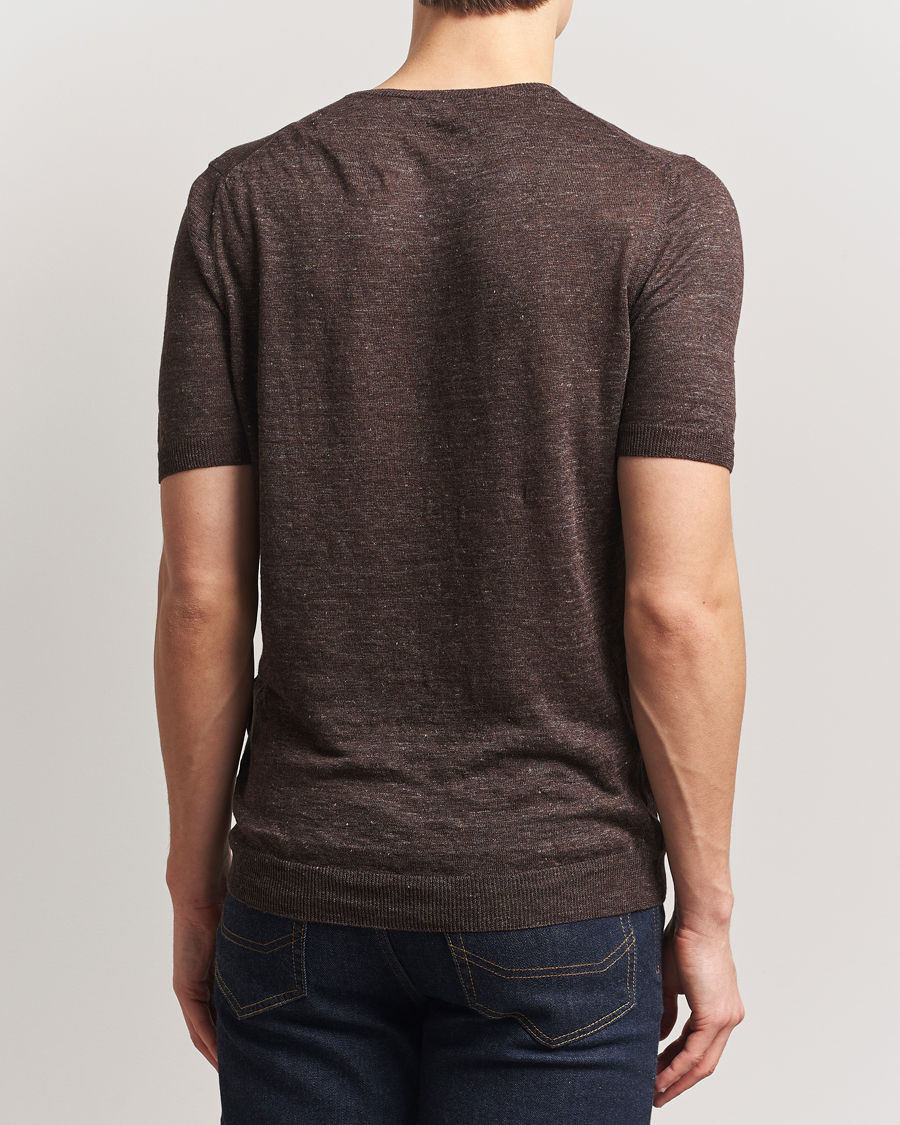 Herren | T-Shirts | Gran Sasso | Knitted Linen T-Shirt Dark Brown Melange