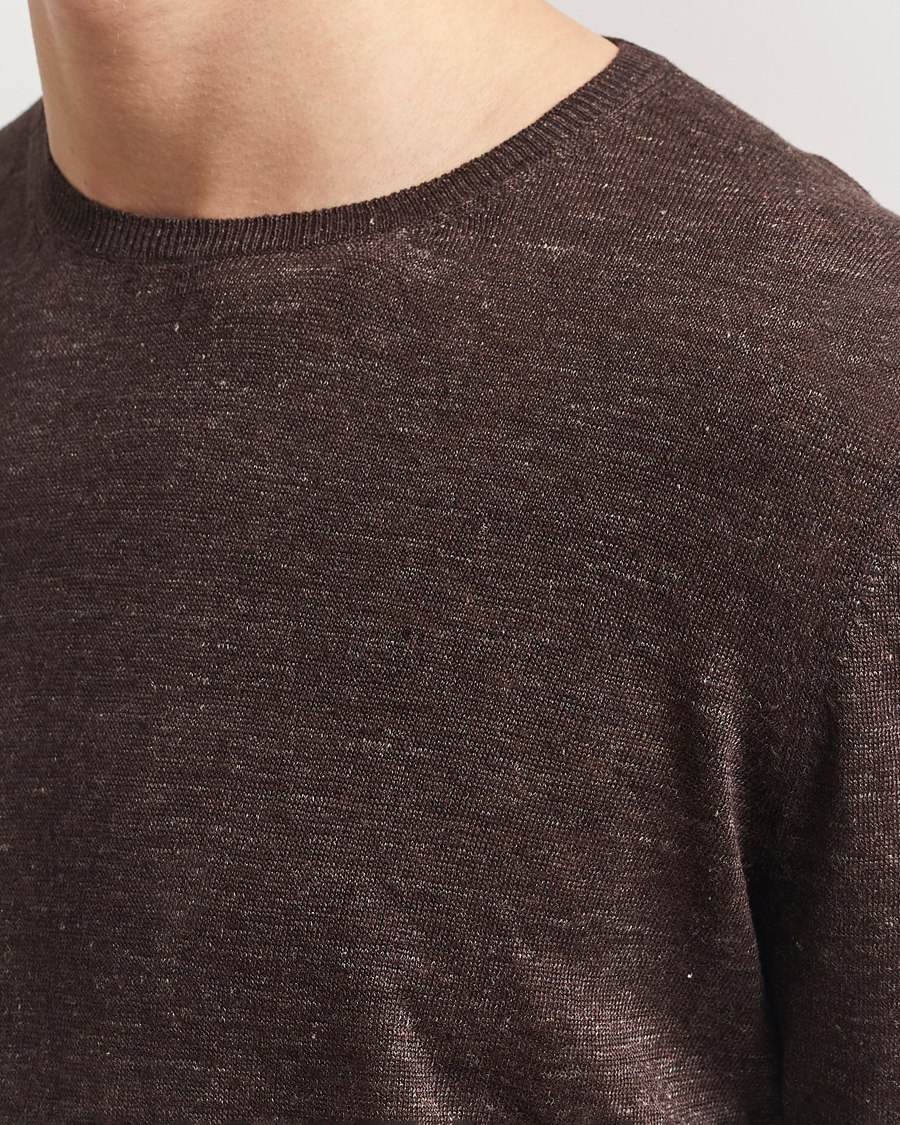 Herren | T-Shirts | Gran Sasso | Knitted Linen T-Shirt Dark Brown Melange