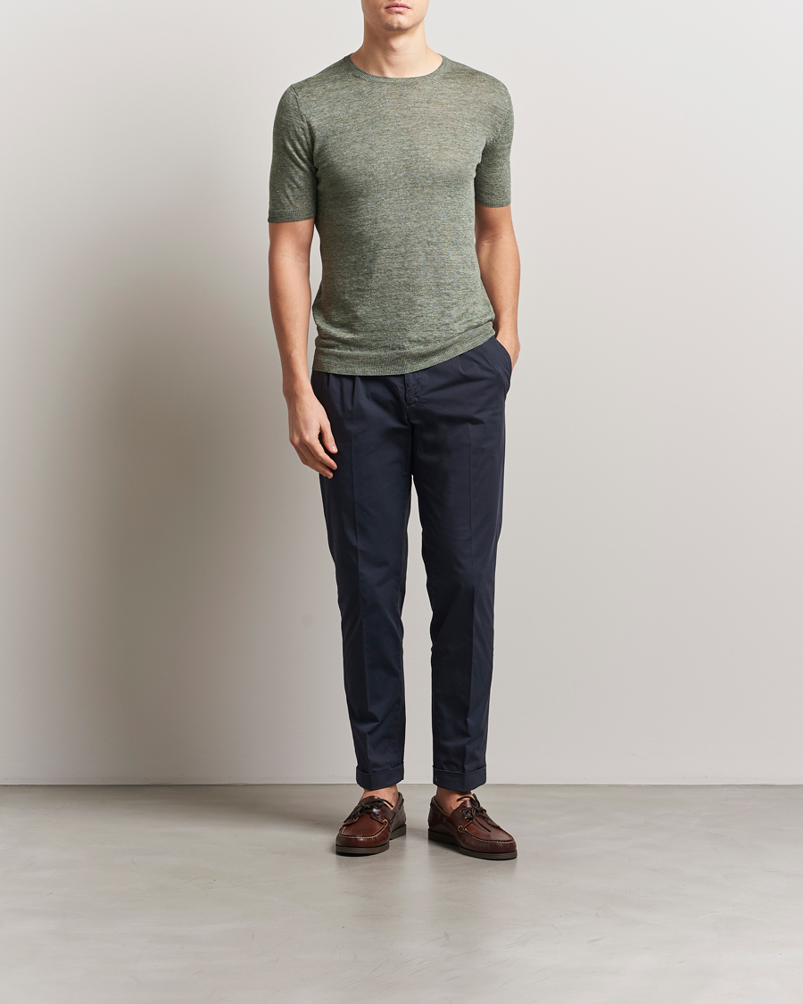 Herren | T-Shirts | Gran Sasso | Knitted Linen T-Shirt Green Melange