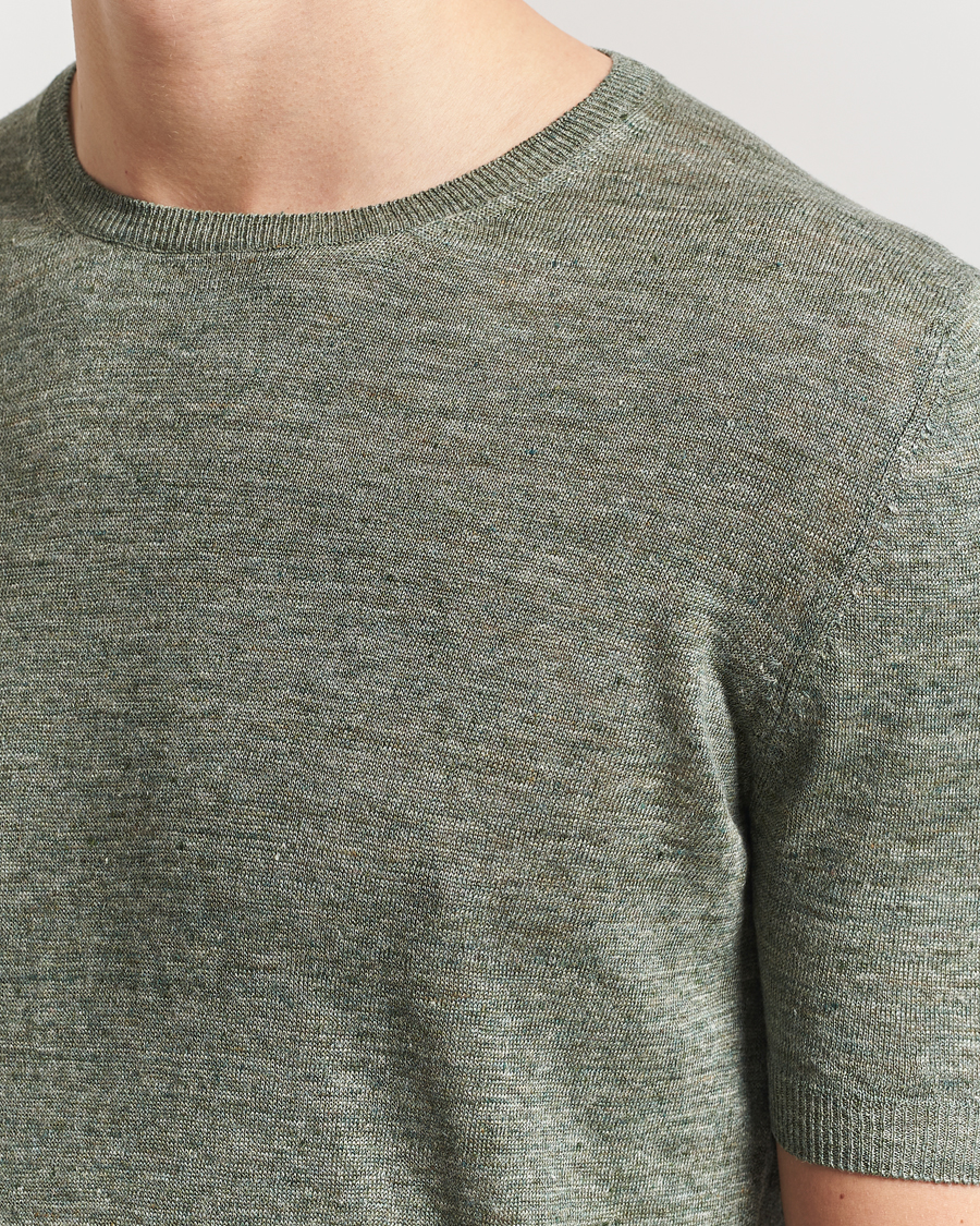 Herren | T-Shirts | Gran Sasso | Knitted Linen T-Shirt Green Melange