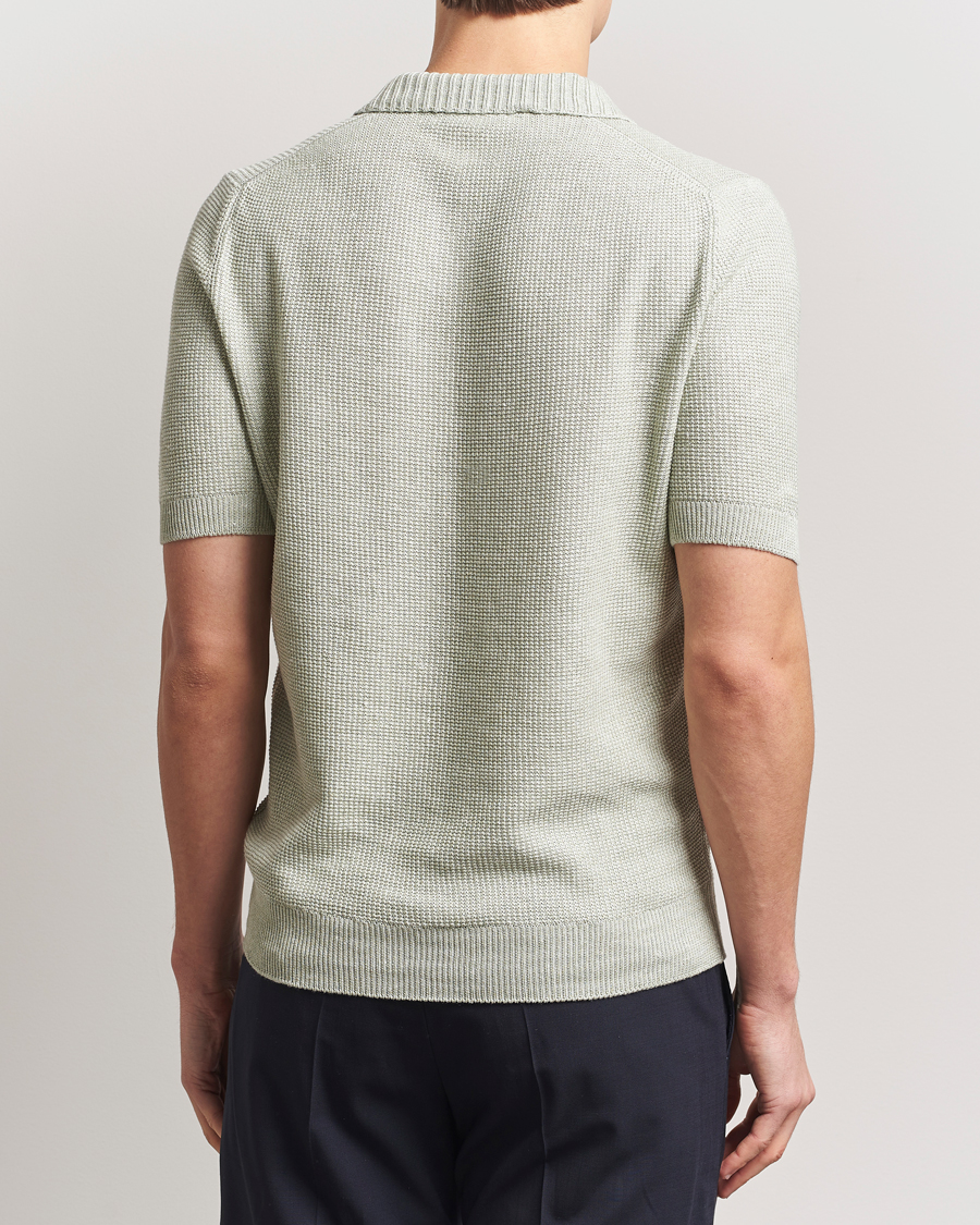 Herren | Poloshirts | Gran Sasso | Linen/Cotton Open Collar Polo Light Green