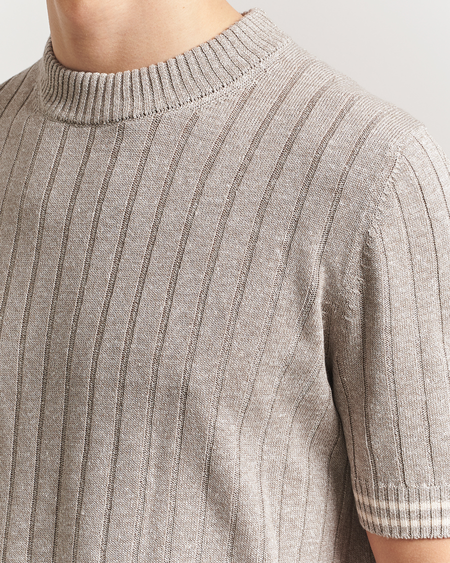 Herren | T-Shirts | Gran Sasso | Linen/Cotton Structured T-Shirt Beige Melange