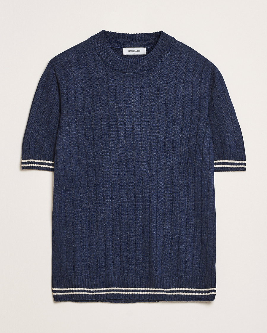 Herren | T-Shirts | Gran Sasso | Linen/Cotton Structured T-Shirt Navy