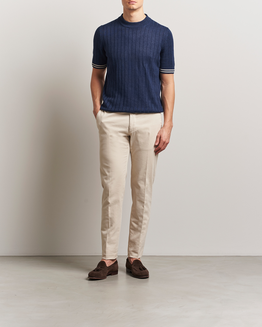 Herren | T-Shirts | Gran Sasso | Linen/Cotton Structured T-Shirt Navy
