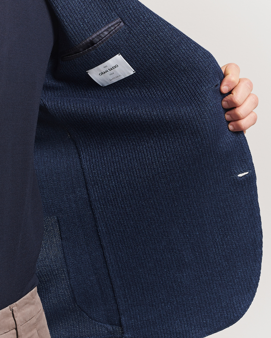 Herren | Sakkos | Gran Sasso | Linen/Cotton Knitted Blazer Navy Melange