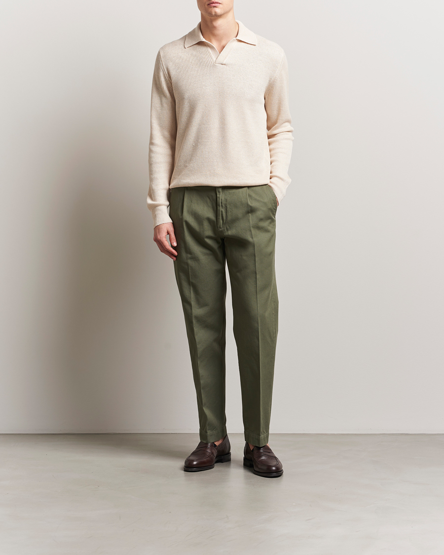 Herren | Pullover | Gran Sasso | Linen/Cotton Open Collar Knitted Polo Cream