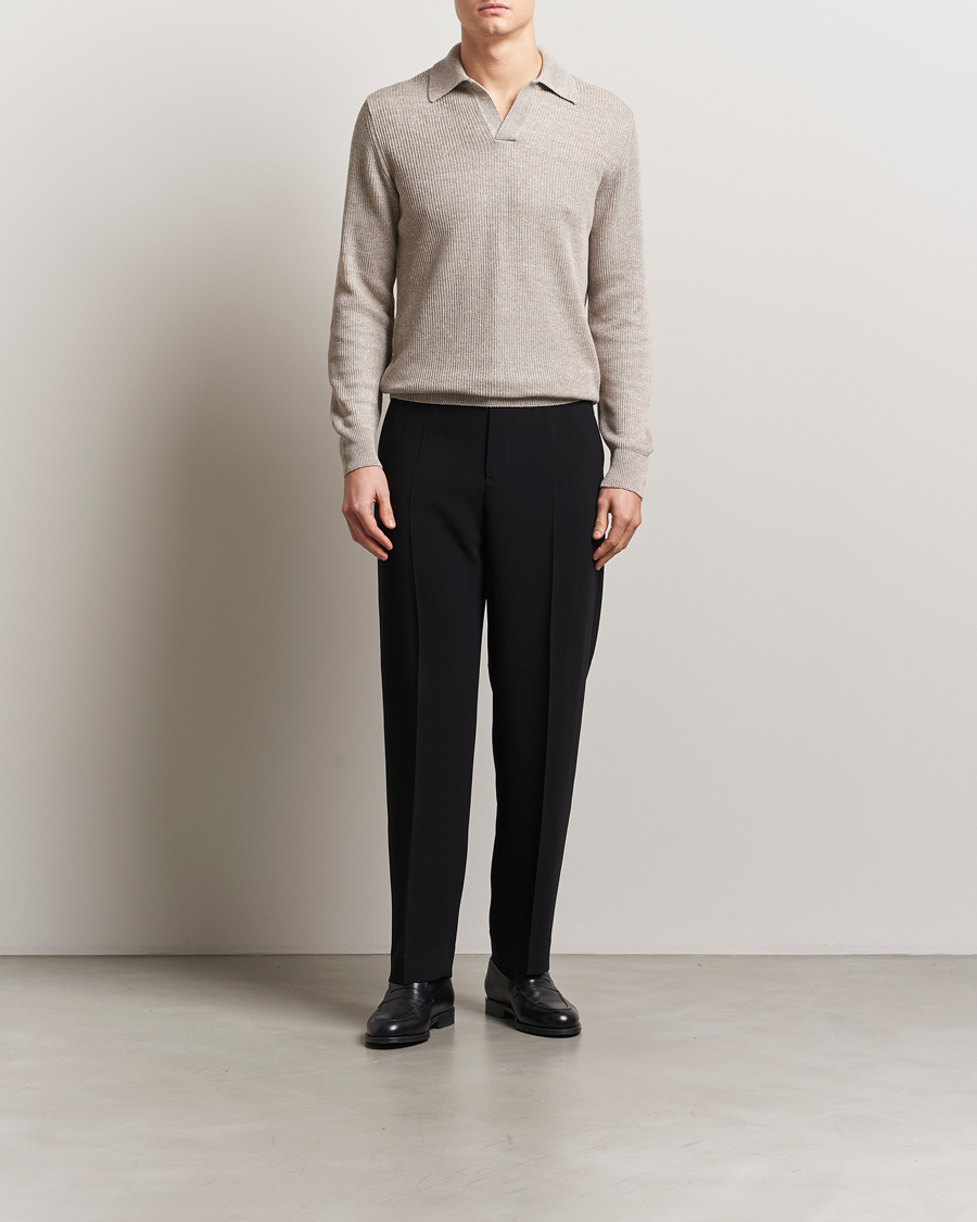 Herren | Pullover | Gran Sasso | Linen/Cotton Open Collar Knitted Polo Beige Melange