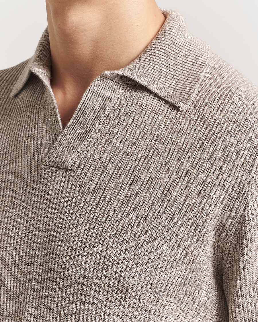 Herren | Pullover | Gran Sasso | Linen/Cotton Open Collar Knitted Polo Beige Melange