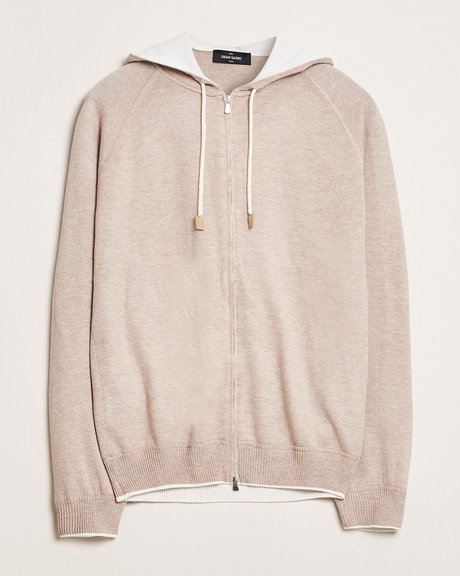 Herren | Pullover | Gran Sasso | Cotton/Cashmere Knitted Hooded Full Zip Beige