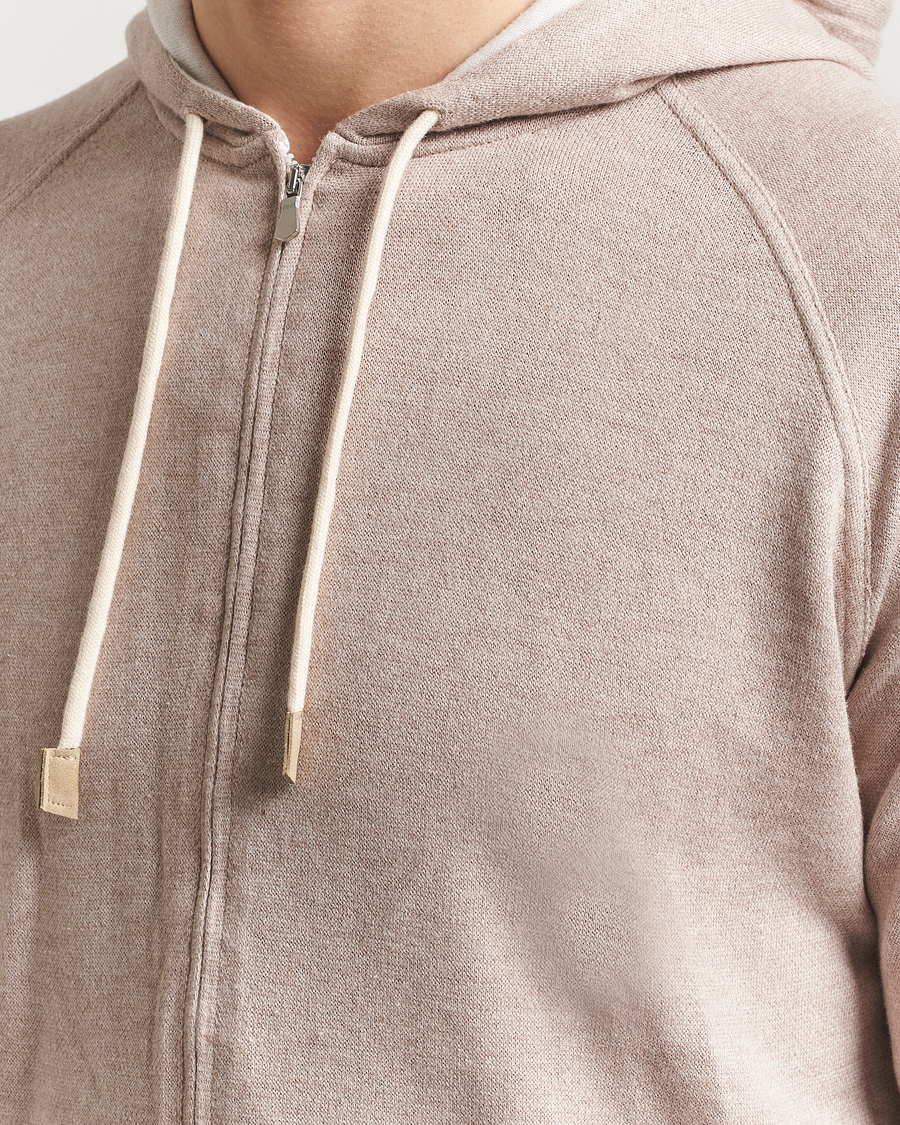 Herren | Pullover | Gran Sasso | Cotton/Cashmere Knitted Hooded Full Zip Beige
