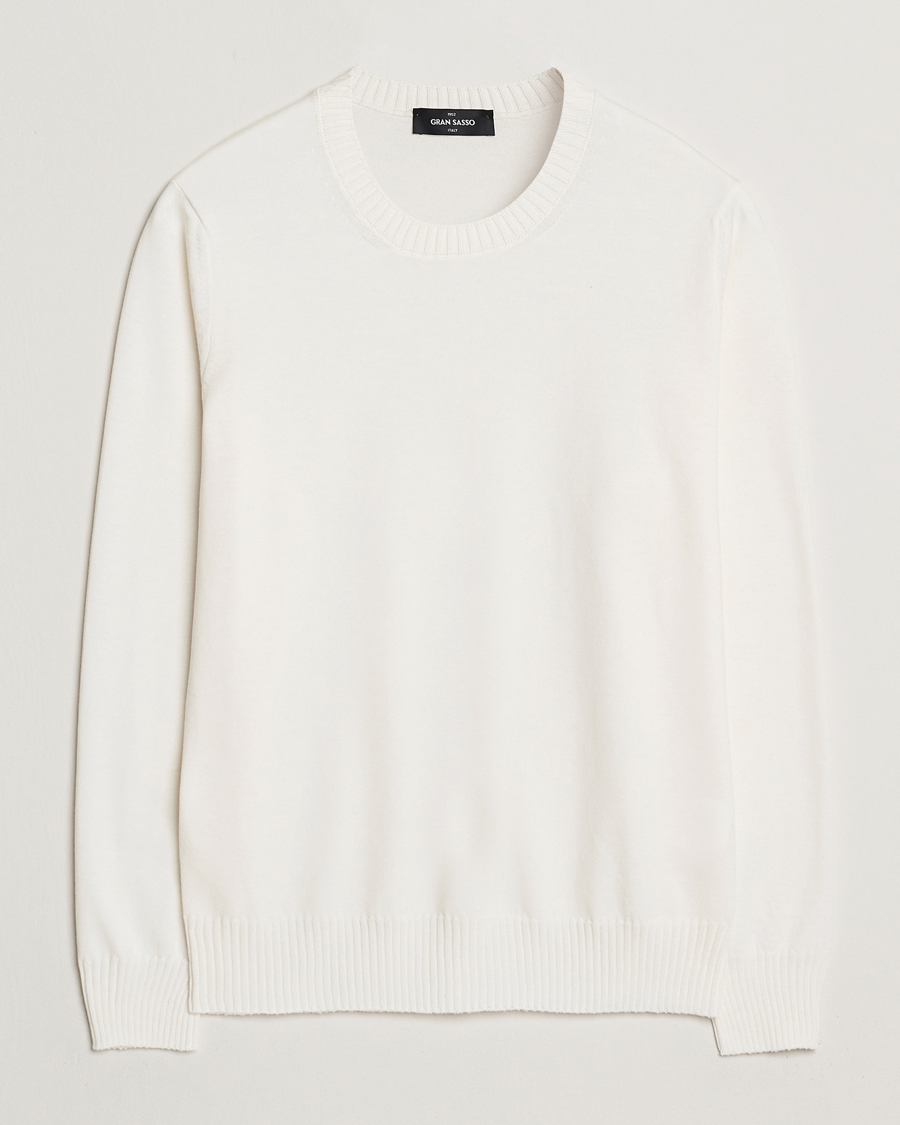 Herren | Pullover | Gran Sasso | Cotton/Cashmere Knitted Crew Neck Sweater Cream Melange
