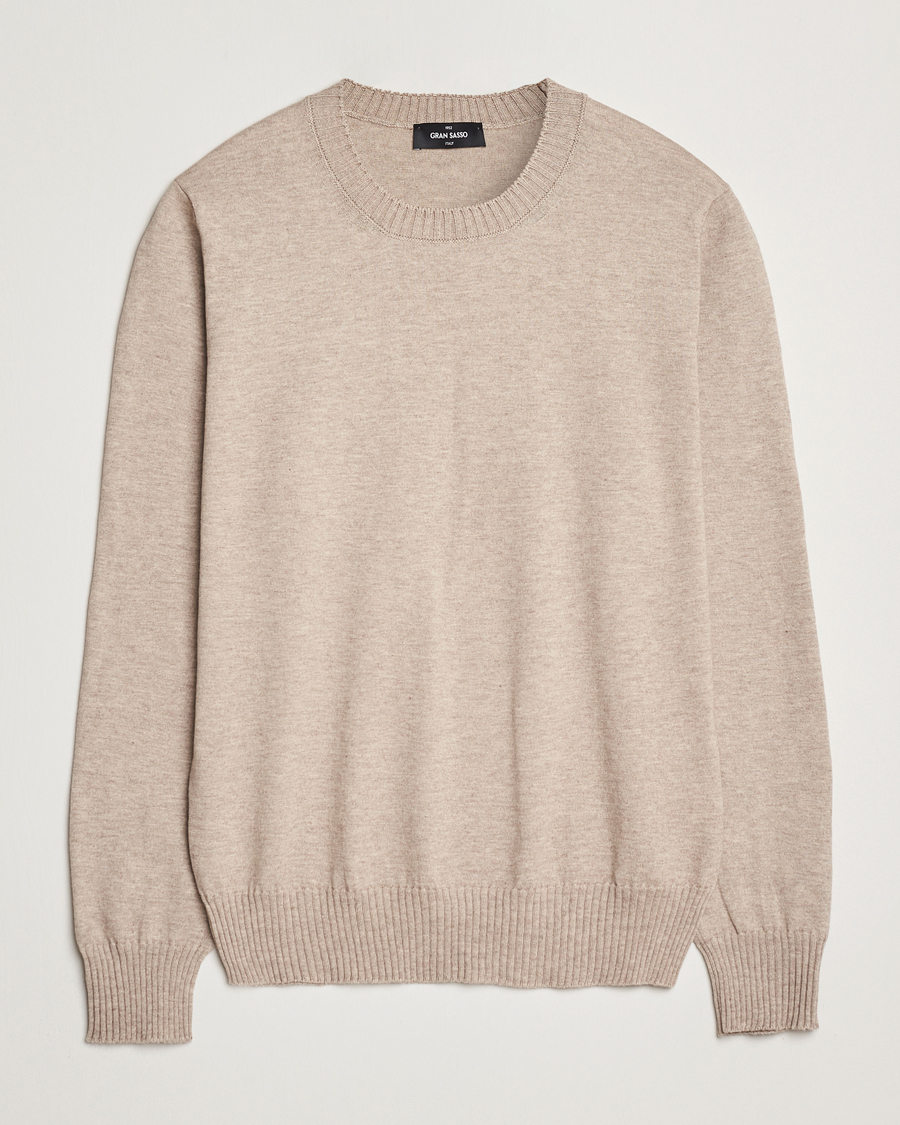 Herren | Pullover | Gran Sasso | Cotton/Cashmere Knitted Crew Neck Sweater Beige Melange