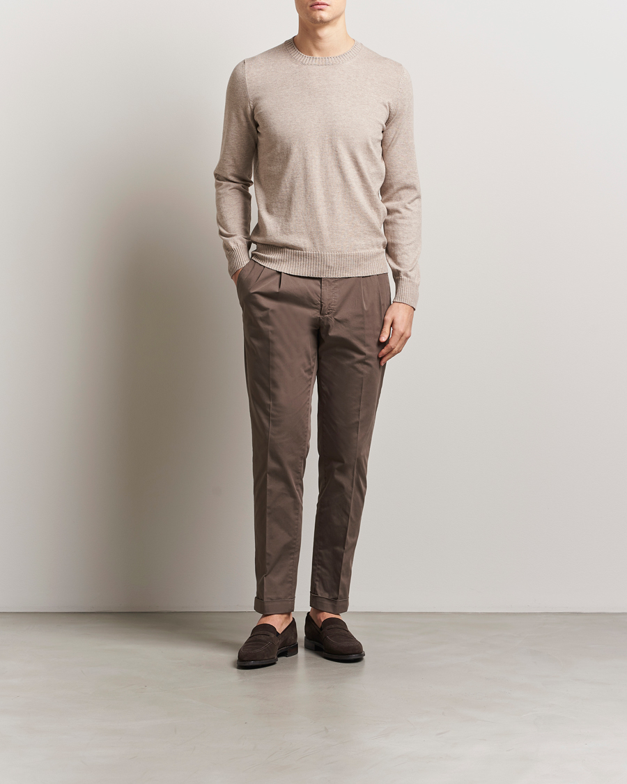 Herren | Pullover | Gran Sasso | Cotton/Cashmere Knitted Crew Neck Sweater Beige Melange