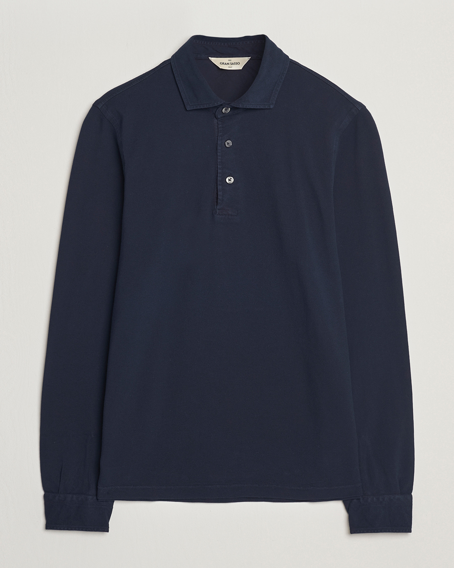 Herren | Pullover | Gran Sasso | Washed Long Sleeve Polo Navy
