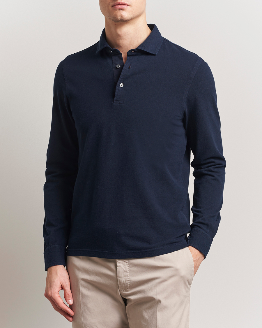 Herren | Pullover | Gran Sasso | Washed Long Sleeve Polo Navy