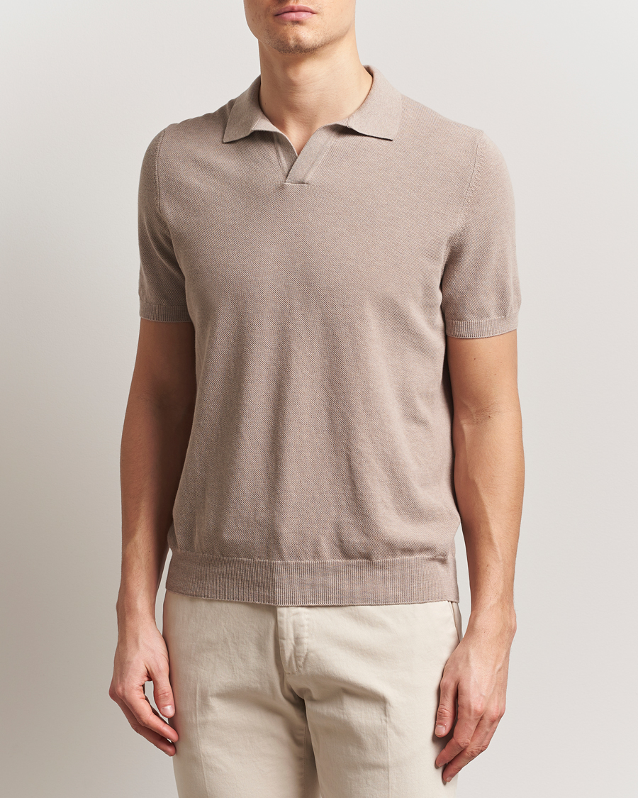 Herren | Poloshirts | Gran Sasso | Cotton Structured Knitted Open Collar Polo Beige