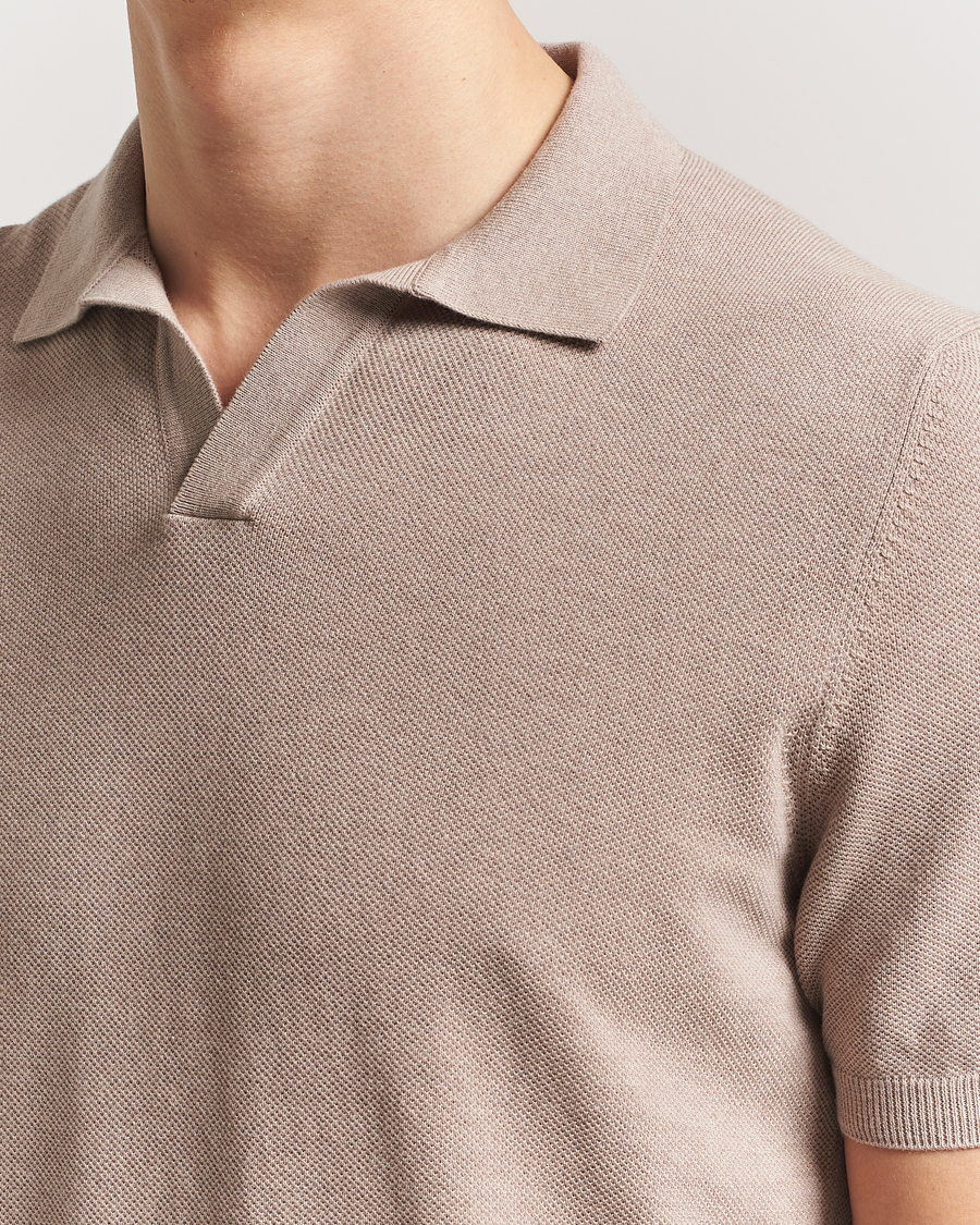 Herren | Poloshirts | Gran Sasso | Cotton Structured Knitted Open Collar Polo Beige