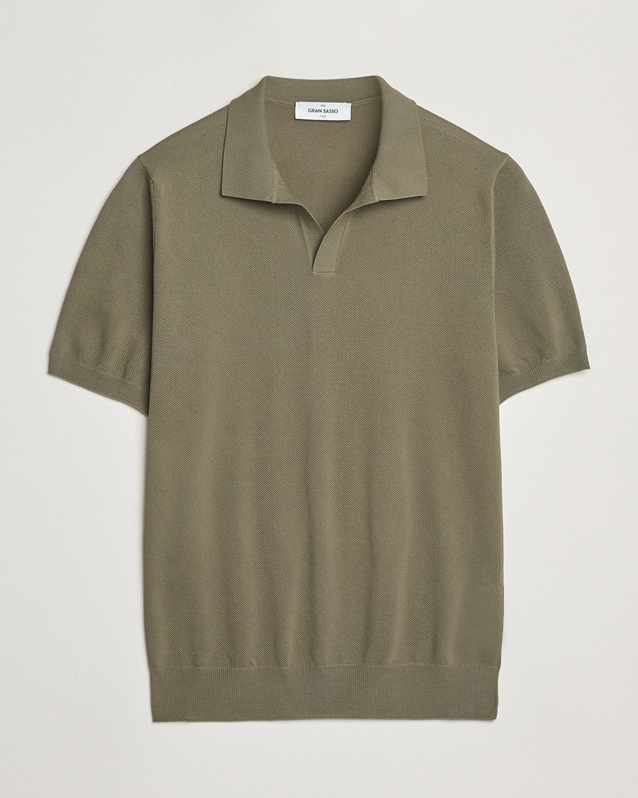 Herren | Poloshirts | Gran Sasso | Cotton Structured Knitted Open Collar Polo Olive