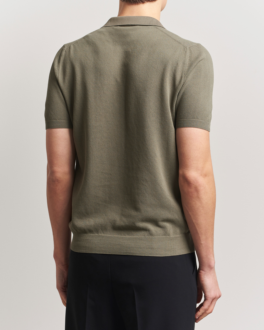Herren | Poloshirts | Gran Sasso | Cotton Structured Knitted Open Collar Polo Olive