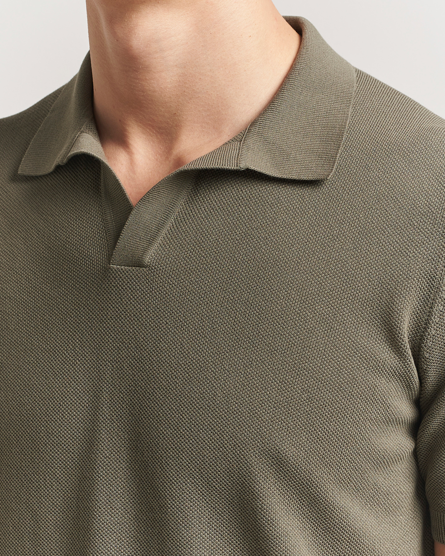 Herren | Poloshirts | Gran Sasso | Cotton Structured Knitted Open Collar Polo Olive