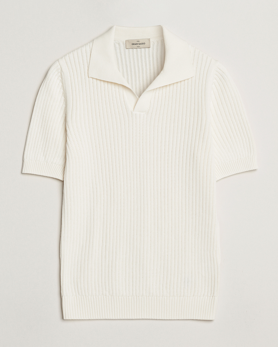 Herren | Poloshirts | Gran Sasso | Cotton Heavy Knitted Open Collar Polo Cream