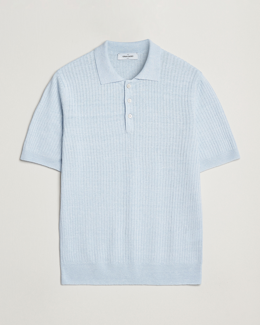 Herren | Poloshirts | Gran Sasso | Linen/Cotton Structured Knitted Polo Blue Melange