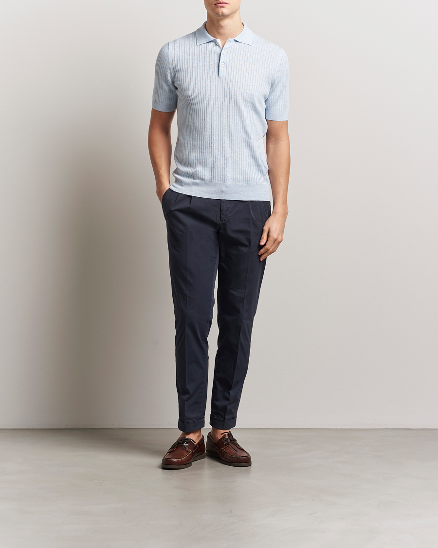 Herren | Poloshirts | Gran Sasso | Linen/Cotton Structured Knitted Polo Blue Melange