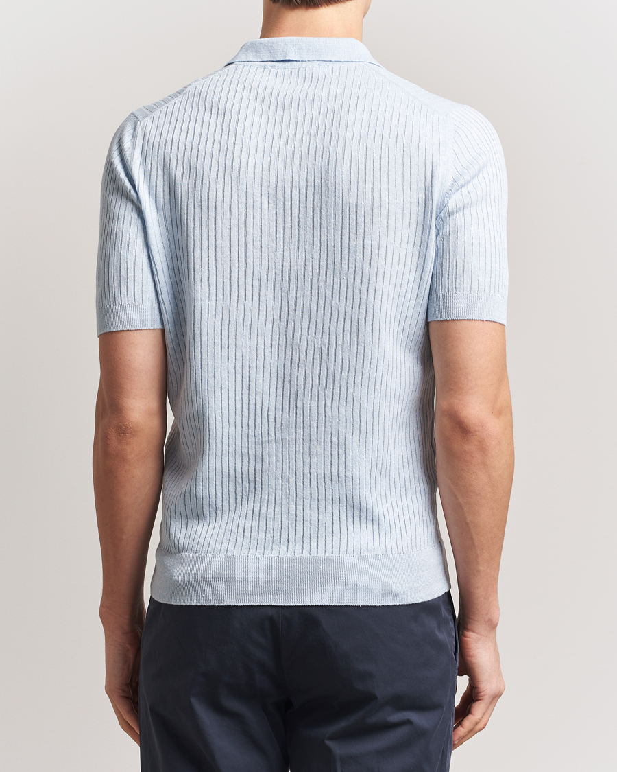 Herren | Poloshirts | Gran Sasso | Linen/Cotton Structured Knitted Polo Blue Melange