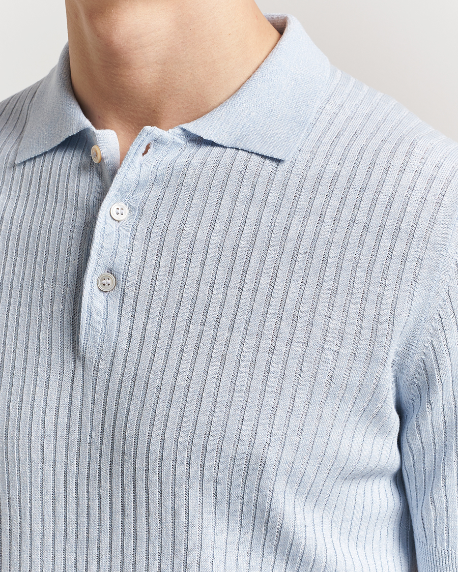 Herren | Poloshirts | Gran Sasso | Linen/Cotton Structured Knitted Polo Blue Melange