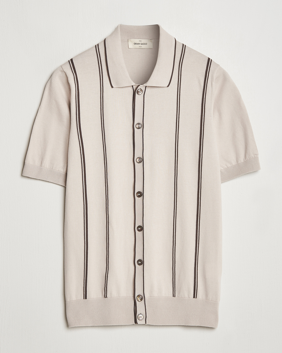 Herren | Hemden | Gran Sasso | Cotton Knitted Striped Short Sleeve Shirt Beige