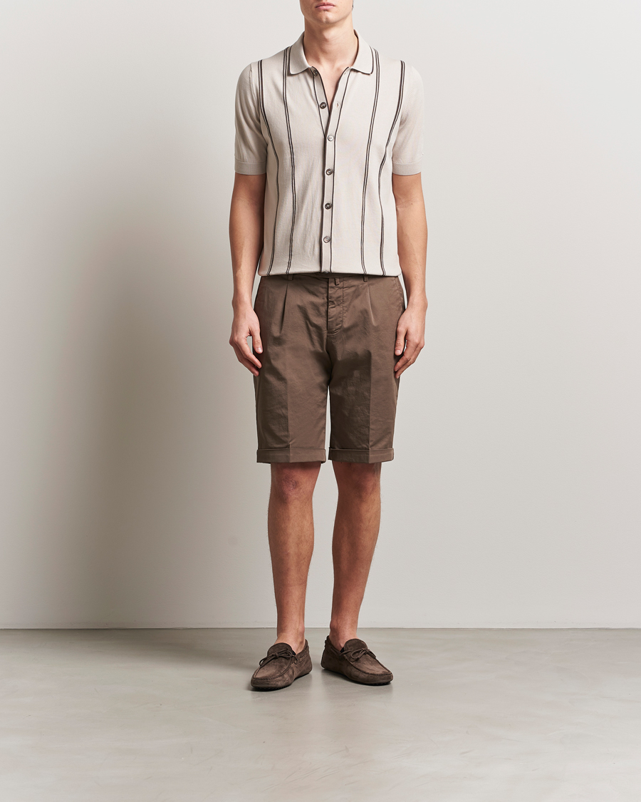 Herren | Hemden | Gran Sasso | Cotton Knitted Striped Short Sleeve Shirt Beige