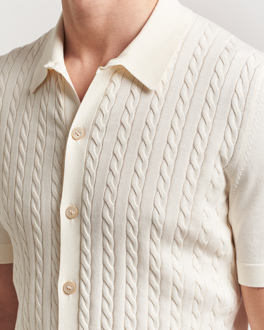 Herren | Hemden | Gran Sasso | Cotton Cable Knitted Short Sleeve Shirt Cream