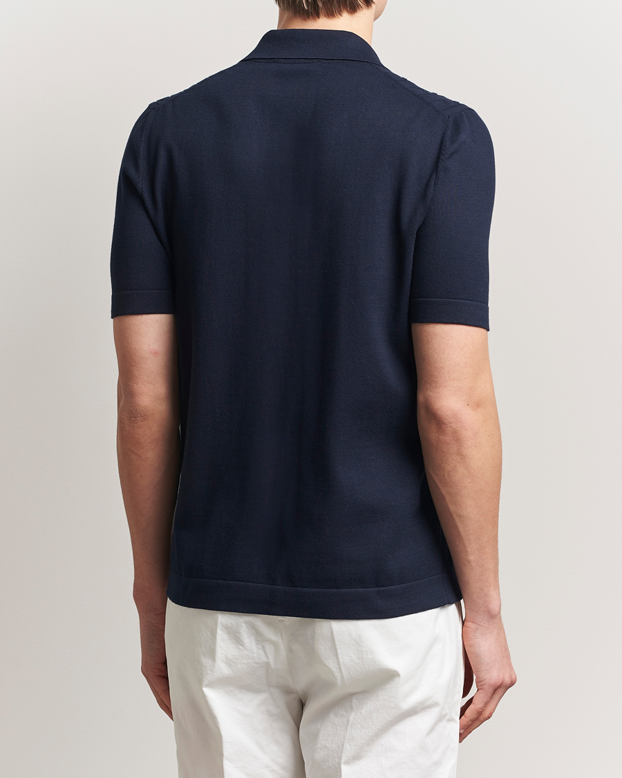 Herren | Hemden | Gran Sasso | Cotton Cable Knitted Short Sleeve Shirt Navy