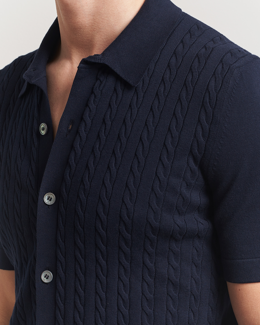 Herren | Hemden | Gran Sasso | Cotton Cable Knitted Short Sleeve Shirt Navy