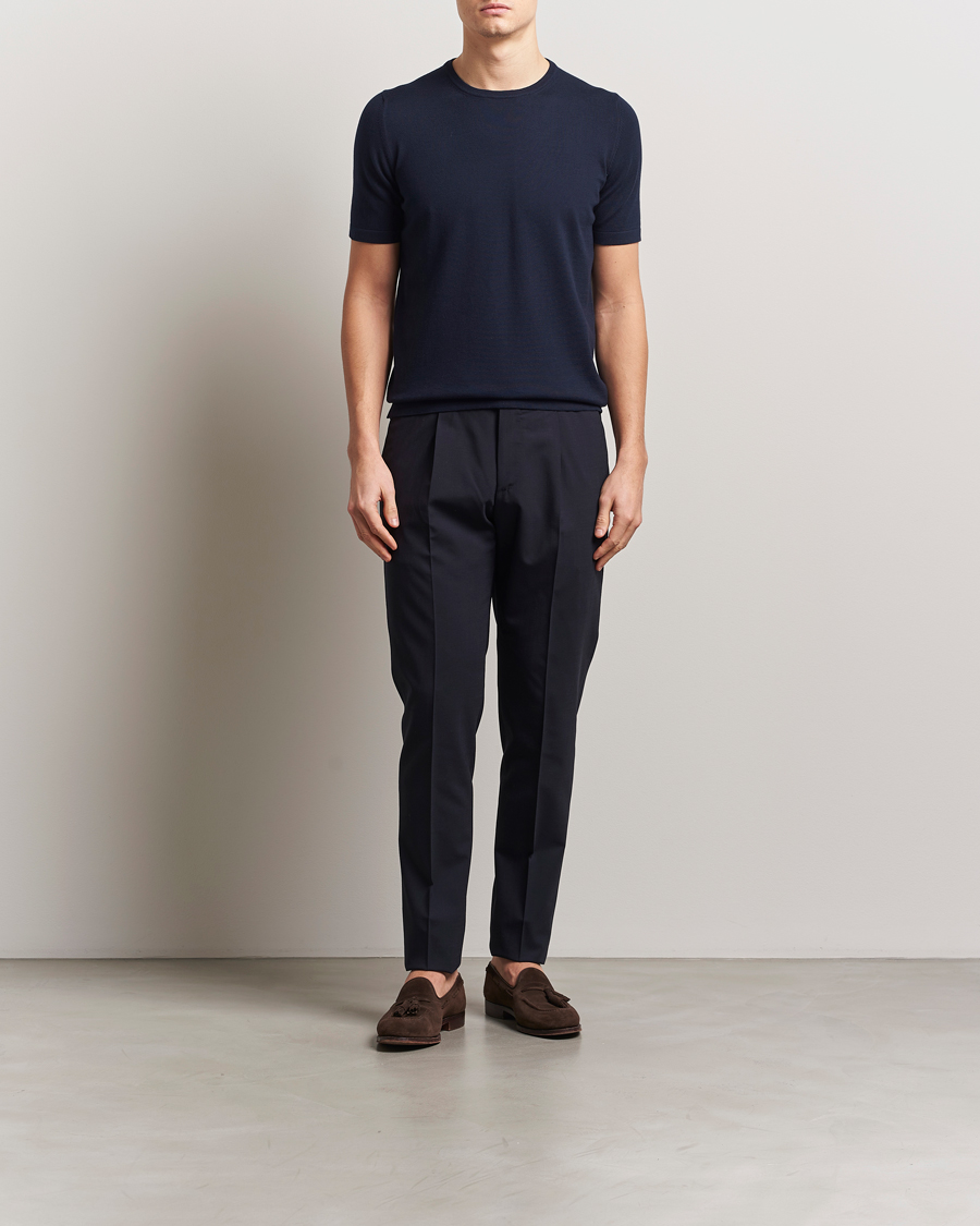 Herren | T-Shirts | Gran Sasso | Cotton Knitted Crew Neck T-Shirt Navy