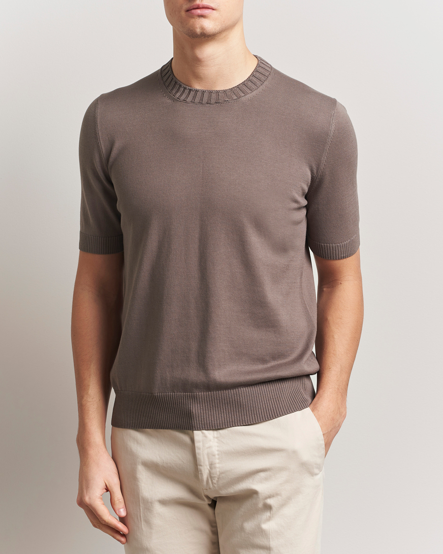 Herren | T-Shirts | Gran Sasso | Cotton Heavy Knitted Crew Neck T-Shirt Brown