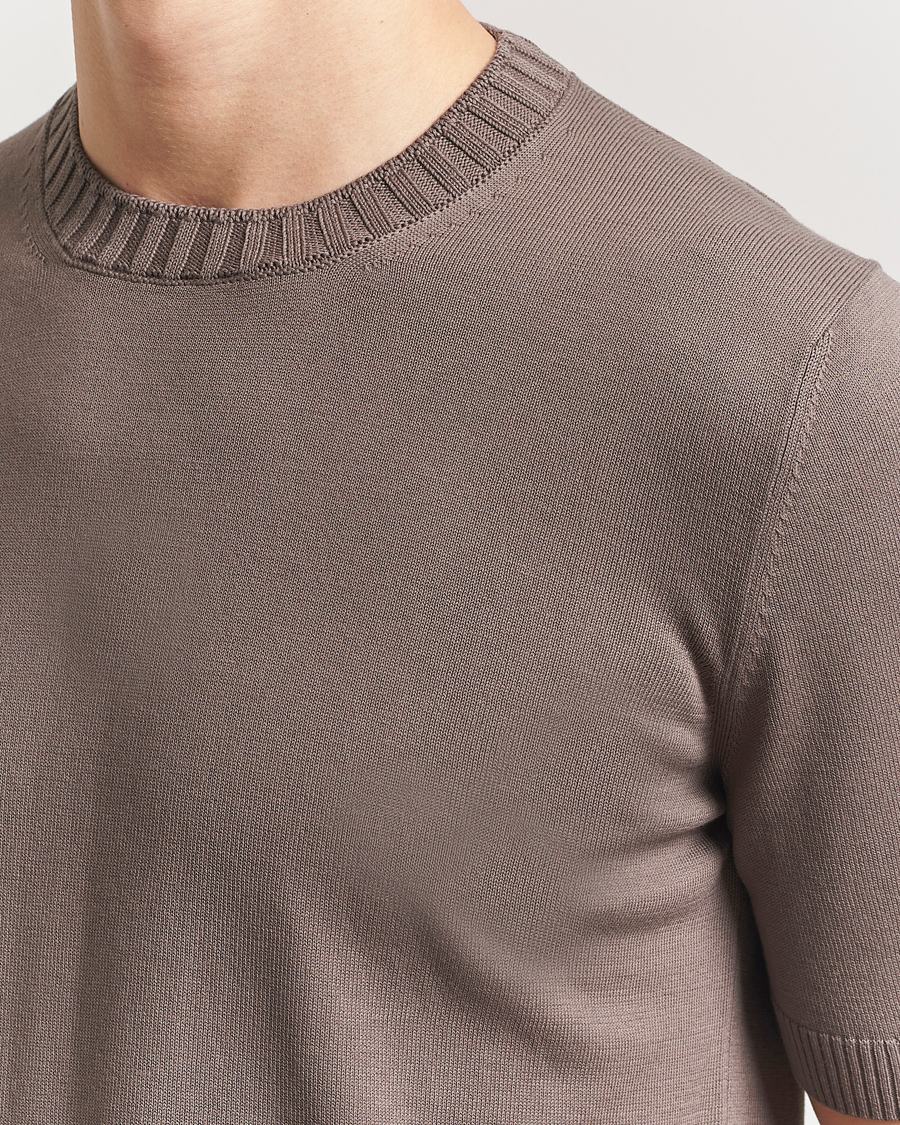 Herren | T-Shirts | Gran Sasso | Cotton Heavy Knitted Crew Neck T-Shirt Brown