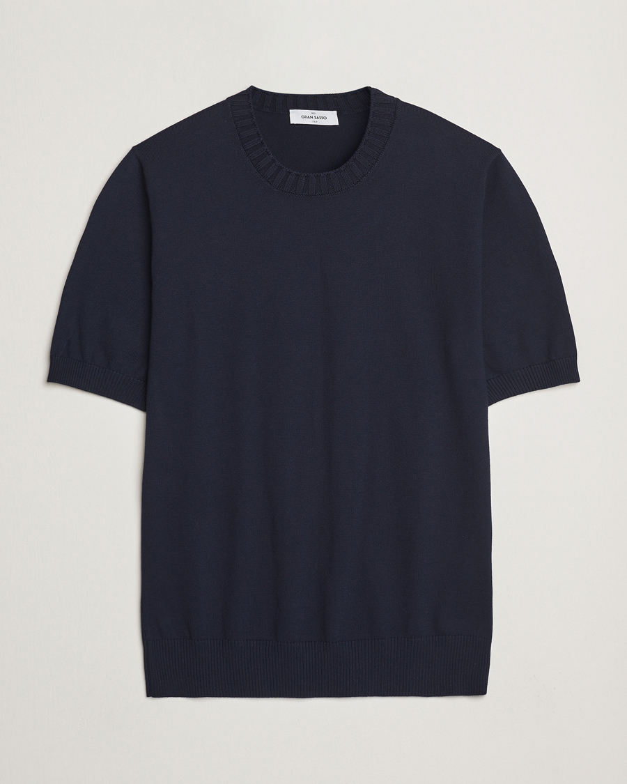 Herren | T-Shirts | Gran Sasso | Cotton Heavy Knitted Crew Neck T-Shirt Navy