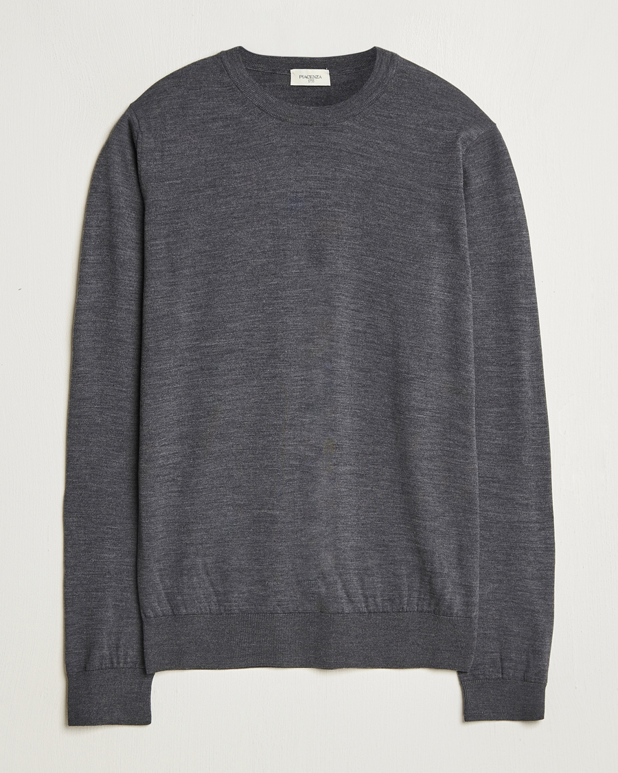 Herren | Pullover | Piacenza Cashmere | Merino Wool Crew Neck Sweater Charcoal