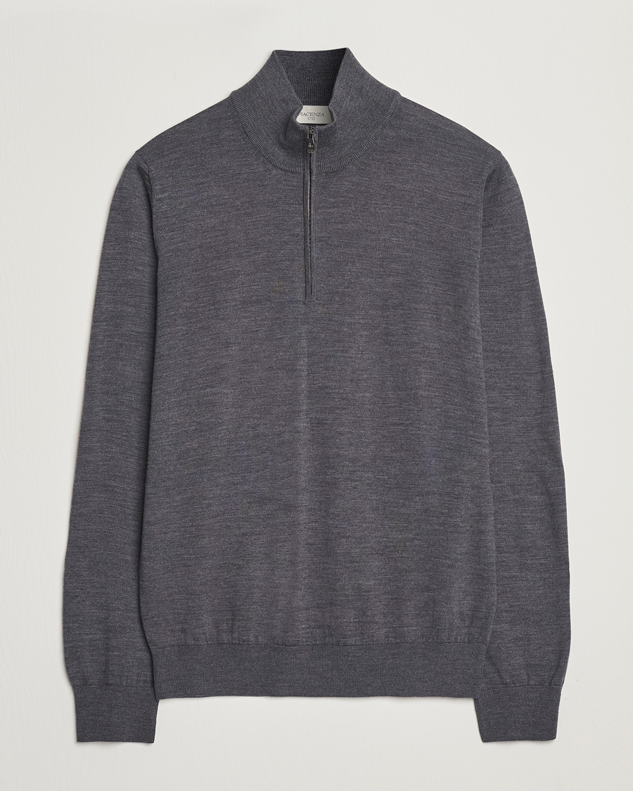 Herren | Pullover | Piacenza Cashmere | Merino Wool Crew Neck Half Zip Charcoal