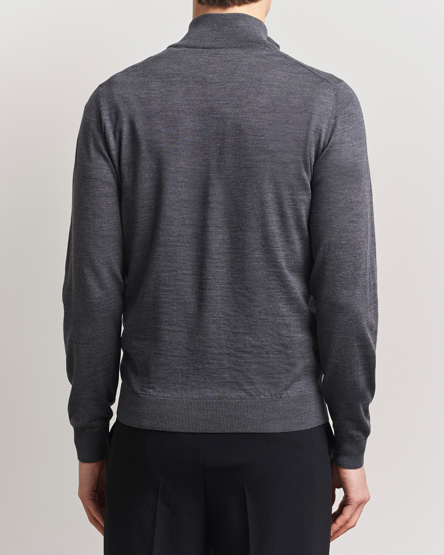Herren | Pullover | Piacenza Cashmere | Merino Wool Crew Neck Half Zip Charcoal