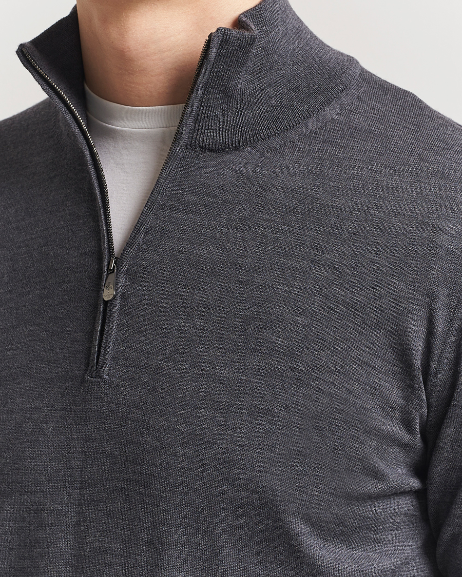 Herren | Pullover | Piacenza Cashmere | Merino Wool Crew Neck Half Zip Charcoal