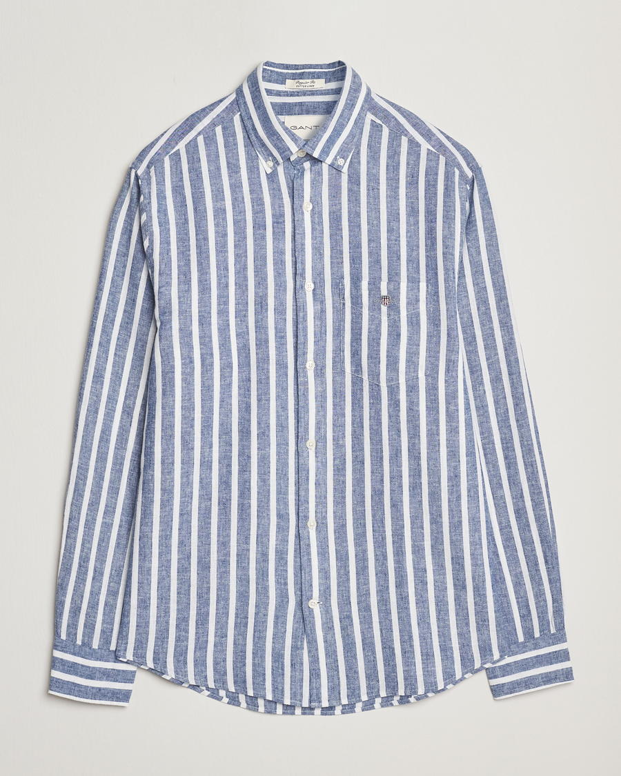 Herren | Hemden | GANT | Regular Fit Cotton/Linen Striped Shirt Rich Blue